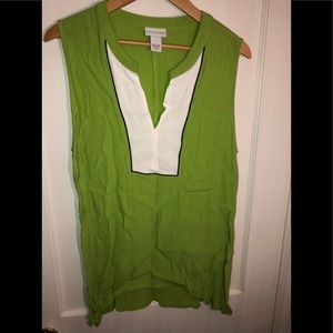 🦚SOFT SURROUNDINGS SLEEVELESS HI-LOW TUNIC TOP SUMMER NATURE GREEN RAYON…